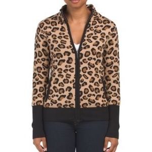 NWT Rachel Zoe Collared Leopard Print Full Zip Knit Cardigan Women's Size Small